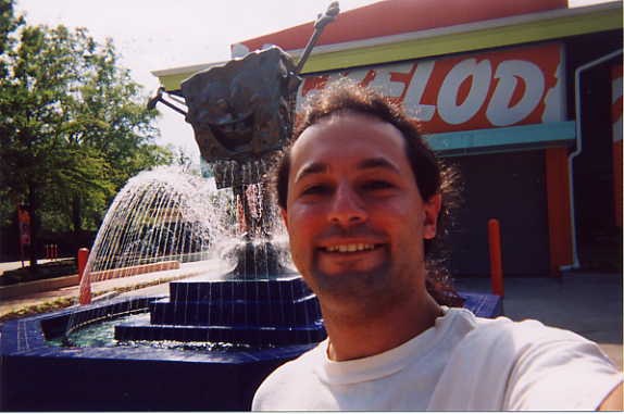 in front of the Sponge Bob Square Pants fountain